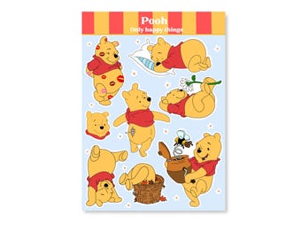 HOJA DE PEGATINAS DE POOH A6 / Planificador de correo postal de Winnie the Pooh de Hundred Acre Wood Bullet Journal / OnlyHappyThings