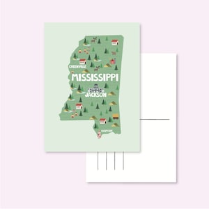 CARTOLINA USA MISSISSIPPI / mappa degli stati uniti america illustrata carina cartolina postale postcrossing / onlyhappythings