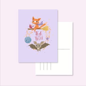 CARTE POSTALE HALLOWEEN / Trick or Treat chauve-souris violette mignonne carte postale postcrossing / onlyhappythings