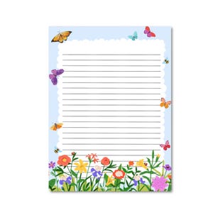 NOTEPAD FIORI / erba primaverile farfalla carina carta da lettere posta ordinaria / onlyhappythings