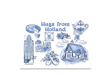POSTCARD HOLLAND / netherlands dutch hugs from holland delftsblauw cute snailmail card postcrossing / onlyhappythings
