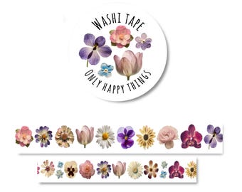 WASHI TAPE FLOWERS / cute pressed flowers vintage spring snailmail post stationery planner junk journal / onlyhappythings