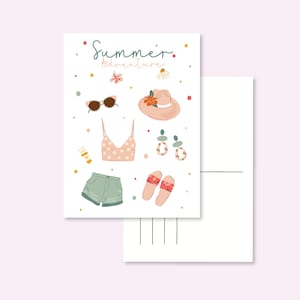 POSTAL DE AVENTURA DE VERANO / Tarjeta de vacaciones de verano con gafas de sol y flores de postcrossing / onlyhappythings