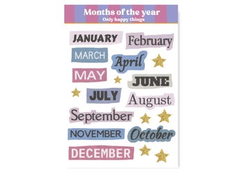 STICKERSHEET MONTHS / months of the year stickers cute pink snailmail planner bullet journal / onlyhappythings