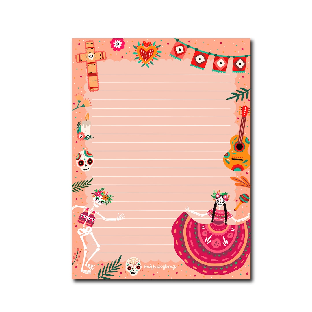 Mexican Notepad NOTEPAD / Dia De Los Muertos Calavera Mexico Writingpaper Snailmail ...