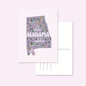 CARTOLINA USA ALABAMA / mappa degli stati uniti america illustrata simpatica cartolina posta ordinaria postcrossing / onlyhappythings
