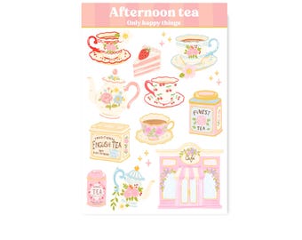 STICKERSHEET AFTERNOON TEA / stickers coffee cups tea pot snailmail planner bullet journal scrapbook / onlyhappythings