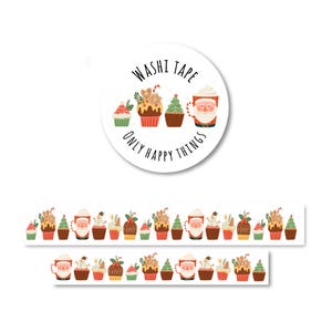 CHRISTMAS CUPCAKE WASHI / winter cake Santa reindeer tape post envelope scrapbooking bullet journal snail mail / onlyhappythings