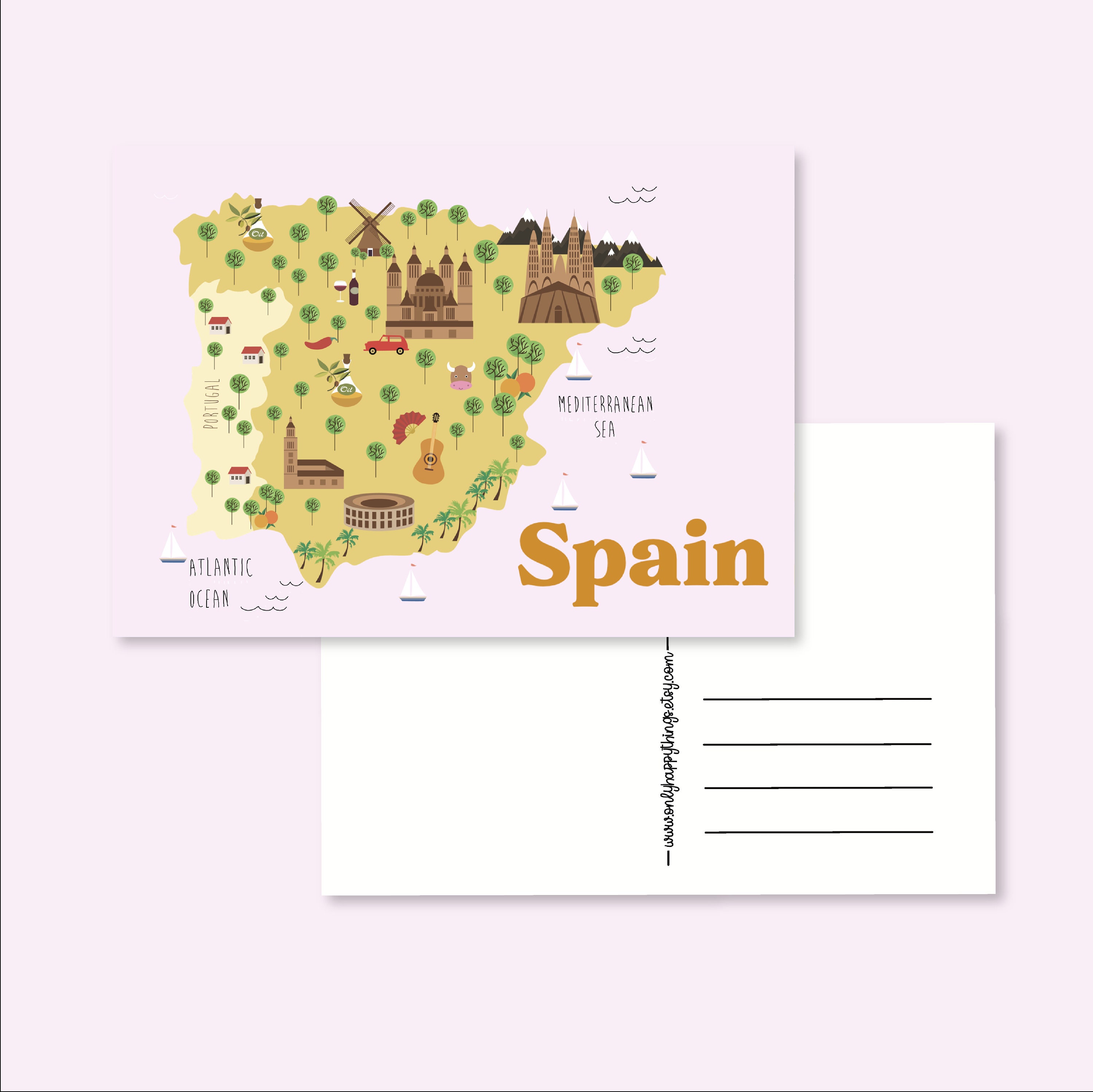 POSTKARTE SPANIEN / spanische Karte illustriert süße Schneckenpostkarte  Postcrossing / onlyhappythings - Etsy Schweiz, image size:3000x2999
