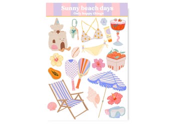 STICKERSHEET BEACH DAY / a6 stickers summer holiday snailmail planner bullet journal scrapbook / onlyhappythings