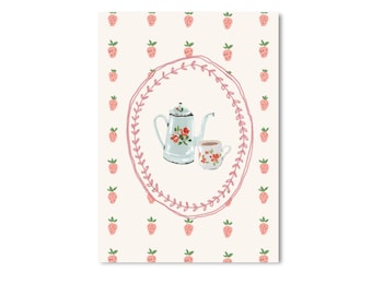 POSTCARD TEA / strawberry cottage core cute spring journal / onlyhappythings