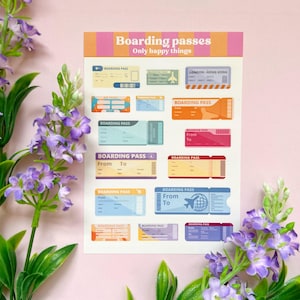 PLANCHE D'AUTOCOLLANTS CARTES D'EMBARQUEMENT / A6 autocollants de voyage avion vacances d'été courrier postal planificateur bullet journal scrapbooking / onlyhappythings
