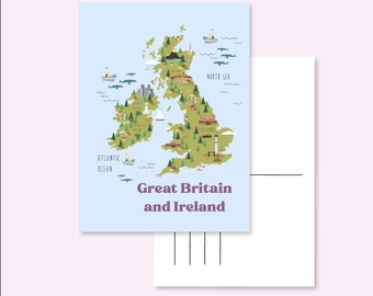 CARTÃO POSTAL GRÃ-BRETANHA / reino unido irlanda reino unido mapa ilustrado cartão postal fofo postcrossing / onlyhappythings