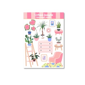 FOGLIO ADESIVI URBAN JUNGLE A6 / adesivi pianta d'appartamento pianta pazza signora posta lumaca planner bullet journal scrapbook / onlyhappythings