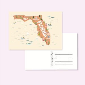 CARTOLINA USA FLORIDA / mappa degli Stati Uniti d'America illustrata carina cartolina postale postcrossing / onlyhappythings