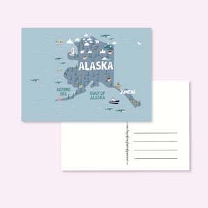 CARTOLINA USA ALASKA / mappa degli stati uniti america illustrata simpatica cartolina posta ordinaria postcrossing / onlyhappythings