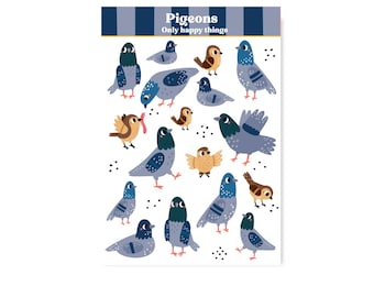 STICKERSHEET PIGEONS A6 / birds dove stickers summer holiday snailmail planner bullet journal scrapbook / onlyhappythings