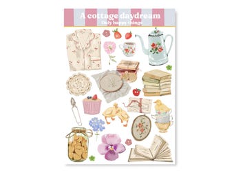 STICKERSHEET COTTAGE CORE A5 / stickers plants flowers watercolor snailmail planner bullet journal / onlyhappythings