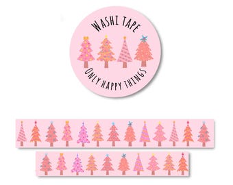 CHRISTMAS TREES WASHI / winter tree pink Santa reindeer tape post envelope scrapbooking bullet journal snail mail / onlyhappythings