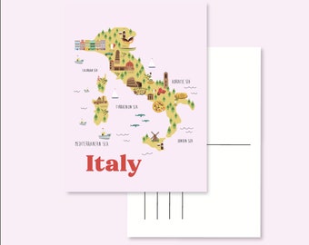 CARTÃO POSTAL ITÁLIA / mapa ilustrado lindo cartão de correio tradicional pós-cruzamento / onlyhappythings