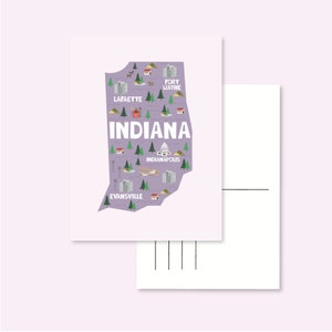 CARTOLINA USA INDIANA / mappa degli stati uniti america illustrata simpatica cartolina posta ordinaria postcrossing / onlyhappythings