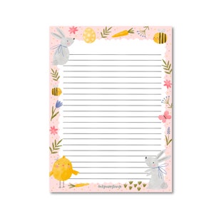 BLOCO DE NOTAS PRIMAVERA / papel de carta fofo de coelho pastel rosa de páscoa com flores e correio / onlyhappythings