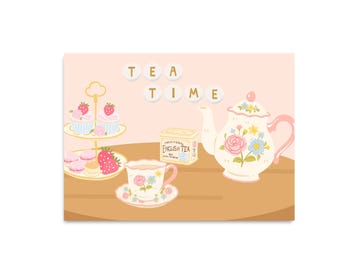 POSTCARD TEA TIME / picnic strawberry cottage core english tea / onlyhappythings