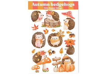 STICKERSHEET AUTUMN HEDGEHOGS A6 / stickers fall autumn snailmail planner junk journal scrapbook / onlyhappythings