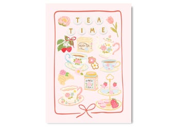 POSTCARD TEA TIME / picnic strawberry cottage core english tea / onlyhappythings