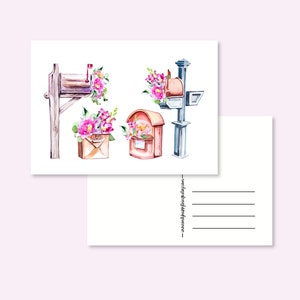 BRIEFKASTEN-POSTKARTE / Schneckenpost Aquarell alter Vintage-Briefkasten mit Blumen / onlyhappythings