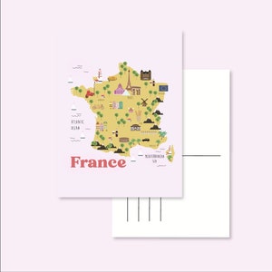 POSTCARD FRANCE / map illustrated cute snailmail card postcrossing / onlyhappythings