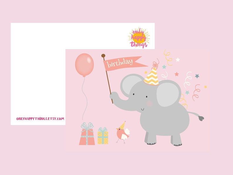 cute pink onlyhappythings ELEPHANT BIRTHDAY CARD