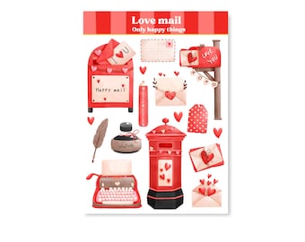 STICKERSHEET LOVE MAIL A6 / sticker teddy bear mail valentine snailmail planner junk journal scrapbook / onlyhappythings