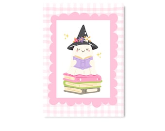 POSTCARD HALLOWEEN / bookish ghost reading pumpkin cute snailmail card postcrossing / onlyhappythings