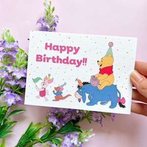 POSTKARTE ALLES GUTE ZUM GEBURTSTAG / I-Ah Ferkel Roo Winnie Puuh Party / Onlyhappythings