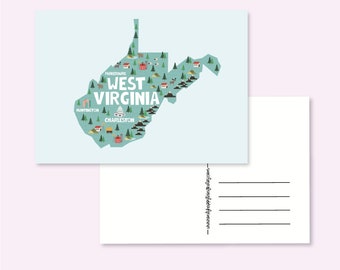 POSTAL VIRGINIA OCCIDENTAL / estados unidos américa mapa ilustrado linda tarjeta de correo postal postcrossing / onlyhappythings