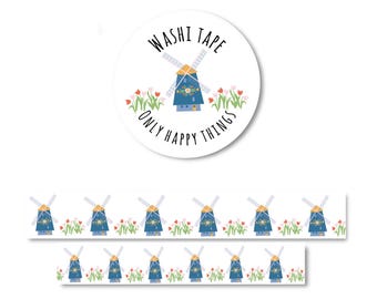 WASHI TAPE WINDMILL / tulips mill dutch holland netherlands scrapbooking bullet journal snail mail / onlyhappythings