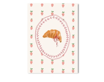 POSTCARD CROISSANT / picnic strawberry cottage core cute spring journal / onlyhappythings
