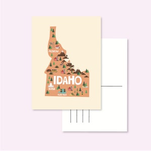 CARTOLINA USA IDAHO / mappa degli stati uniti america illustrata simpatica cartolina posta ordinaria postcrossing / onlyhappythings