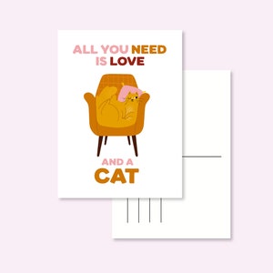 CAT POSTCARD / all you need is love and a cat red postcrossing / onlyhappythings
