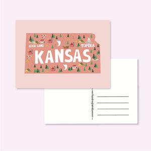 CARTOLINA USA KANSAS / mappa degli stati uniti america illustrata simpatica cartolina posta ordinaria postcrossing / onlyhappythings