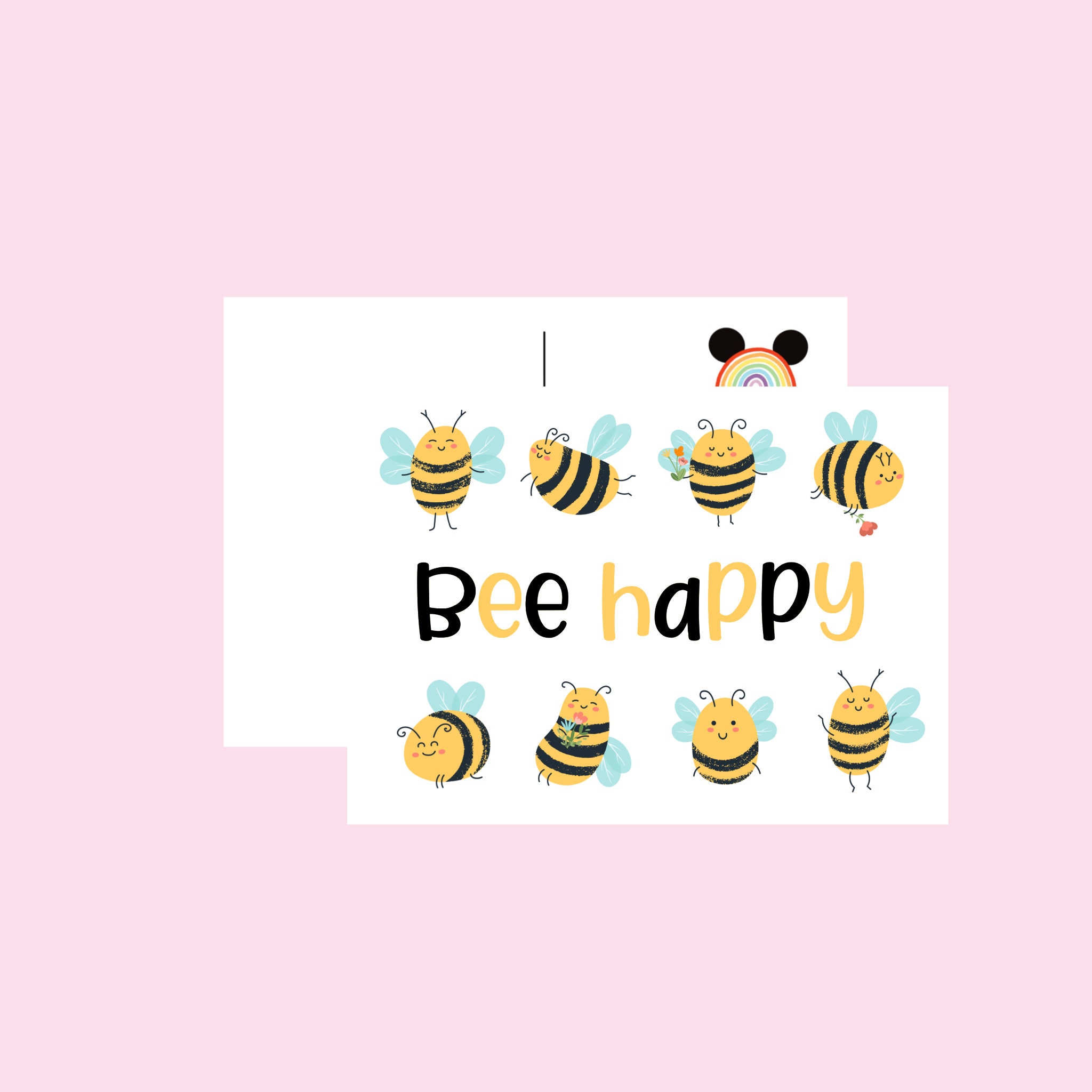 BEE HAPPY POSTCARD / flower insect card postcrossing / onlyhappythings