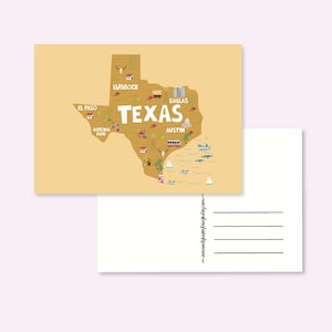 CARTOLINA USA TEXAS / mappa degli stati uniti america illustrata simpatica cartolina posta ordinaria postcrossing / onlyhappythings