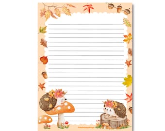 NOTEPAD AUTUMN HEDGEHOGS / cute fall autumn pumpkin writingpaper snailmail / onlyhappythings