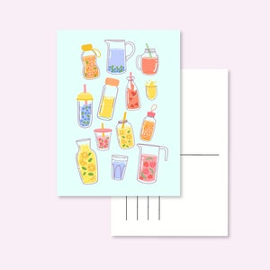 POSTAL DE BEBIDAS DE VERANO / tarjeta de vacaciones de verano de flores postcrossing / onlyhappythings