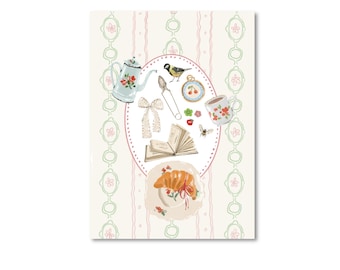 POSTCARD TEA / picnic strawberry cottage core cute spring journal / onlyhappythings