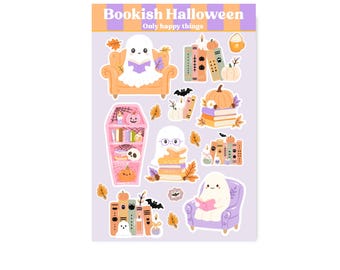 STICKERSHEET BOOKS HALLOWEEN A6 / fall autumn reading cozy stickers stationery mail snailmail planner bullet journal / onlyhappythings