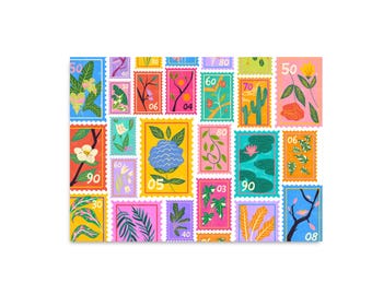 POSTCARD BOTANICAL STAMPS / flower card postcrossing / onlyhappythings