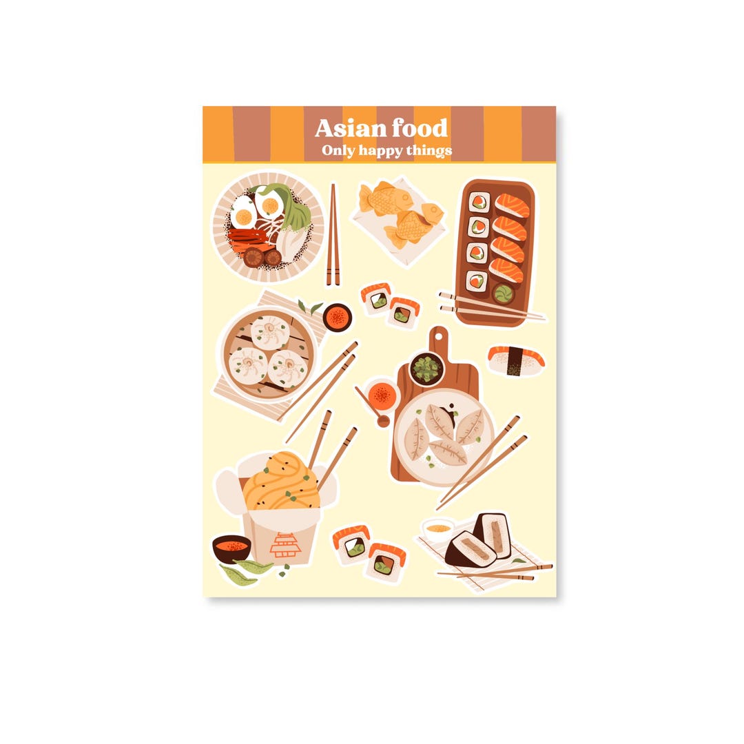 STICKERSHEET ASIAN FOOD A6 / Stickers Sushi Noodles Gyoza Planner ...