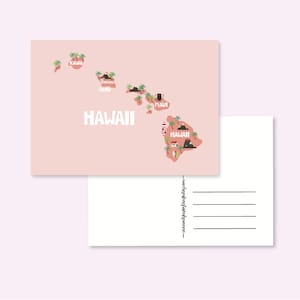 CARTOLINA USA HAWAII / mappa degli stati uniti america illustrata simpatica cartolina posta ordinaria postcrossing / onlyhappythings